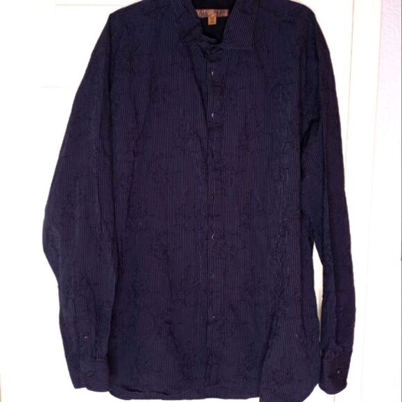 Blue Pronto Uomo 3XLT Gray Stripe Black Longsleeves Button Up Men's Shirt. - Picture 1 of 9